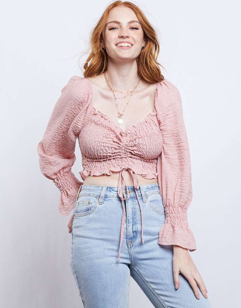 Emily Smocked Top Tops Pink Small -2020AVE