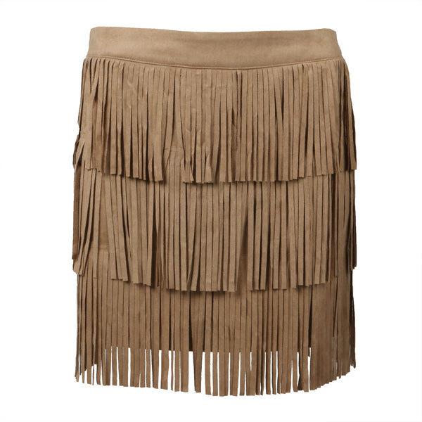 Fringed Suede Mini Skirt - Beige Skirt - Mini Skirt – Bottoms – 2020AVE