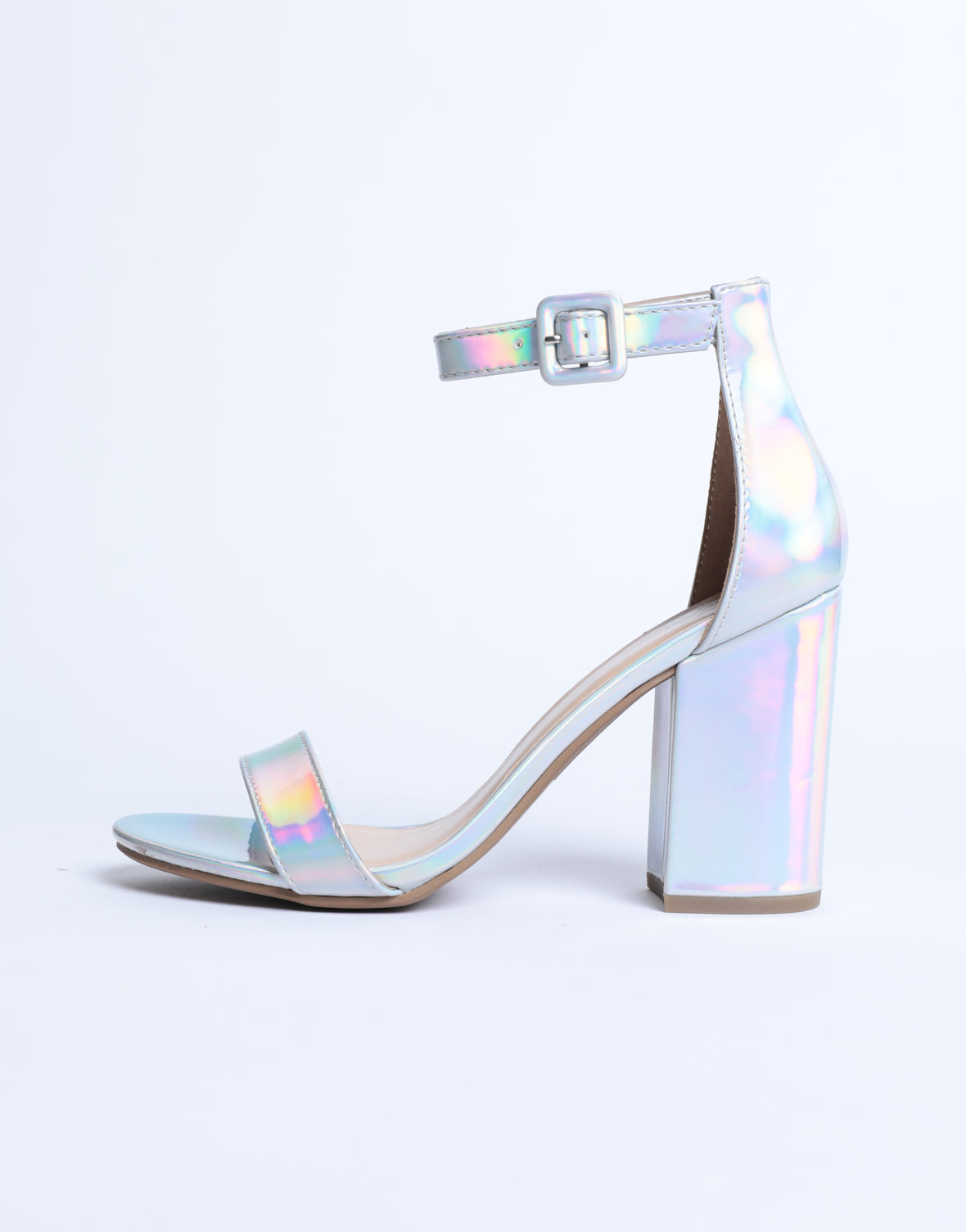 iridescent block heels