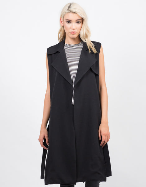 Sleeveless Belted Trench Coat - Black Jacket - Oversize Vest – 2020AVE