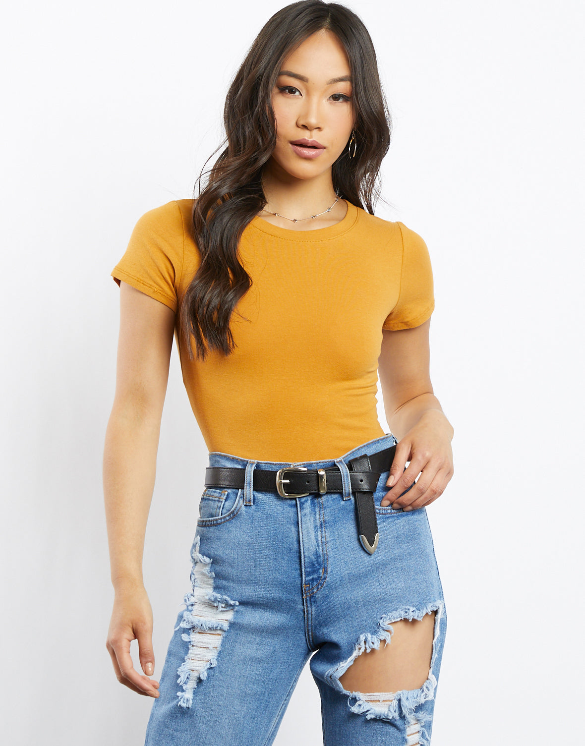 mustard yellow crop top outfit