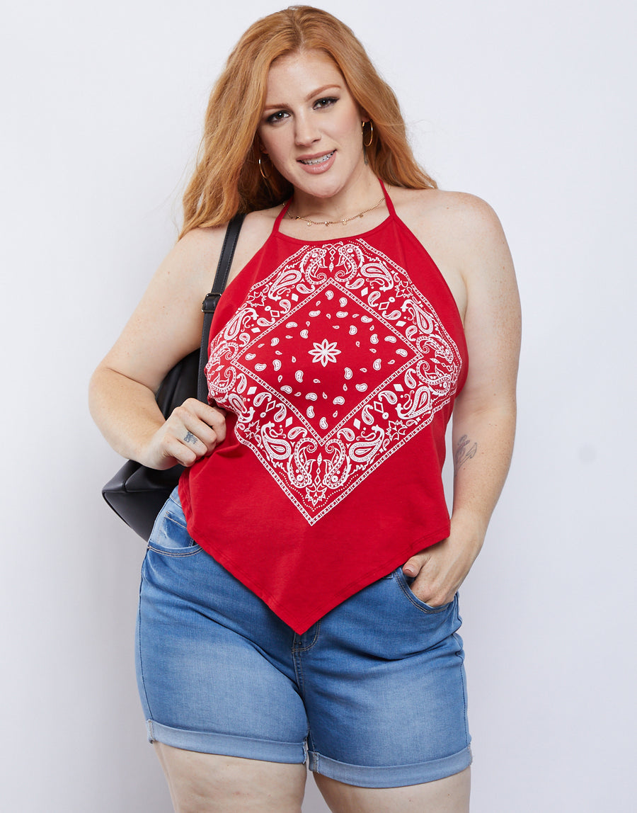 Curve Bandana Top Plus Size Tops Red 1XL -2020AVE