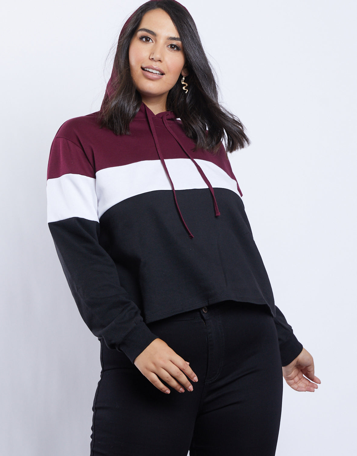 plus size color block hoodie