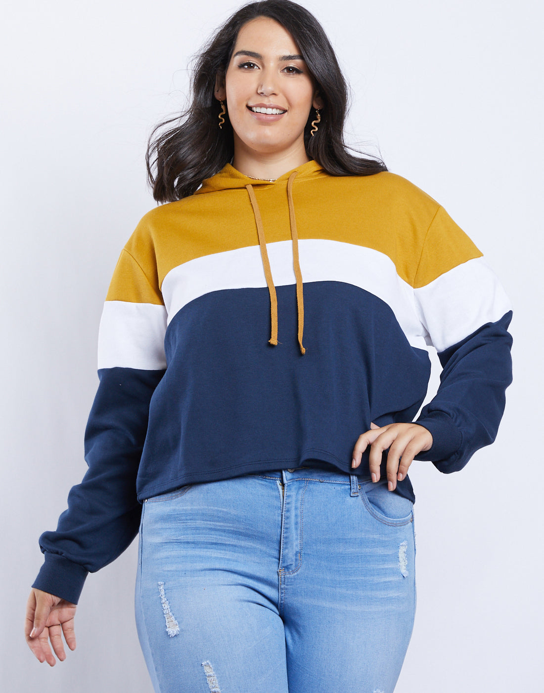 Curve Ava Colorblock Hoodie Plus Size Tops Mustard 1XL -2020AVE