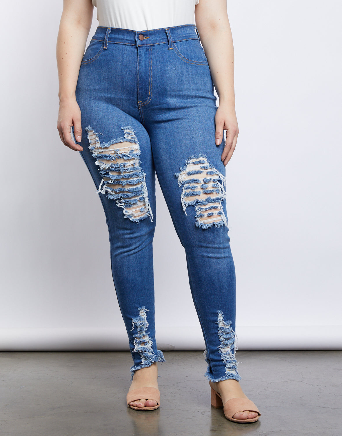 Plus Size Ripped Blue Jeans - Best Plus Size Jeans - Distressed Jeans ...