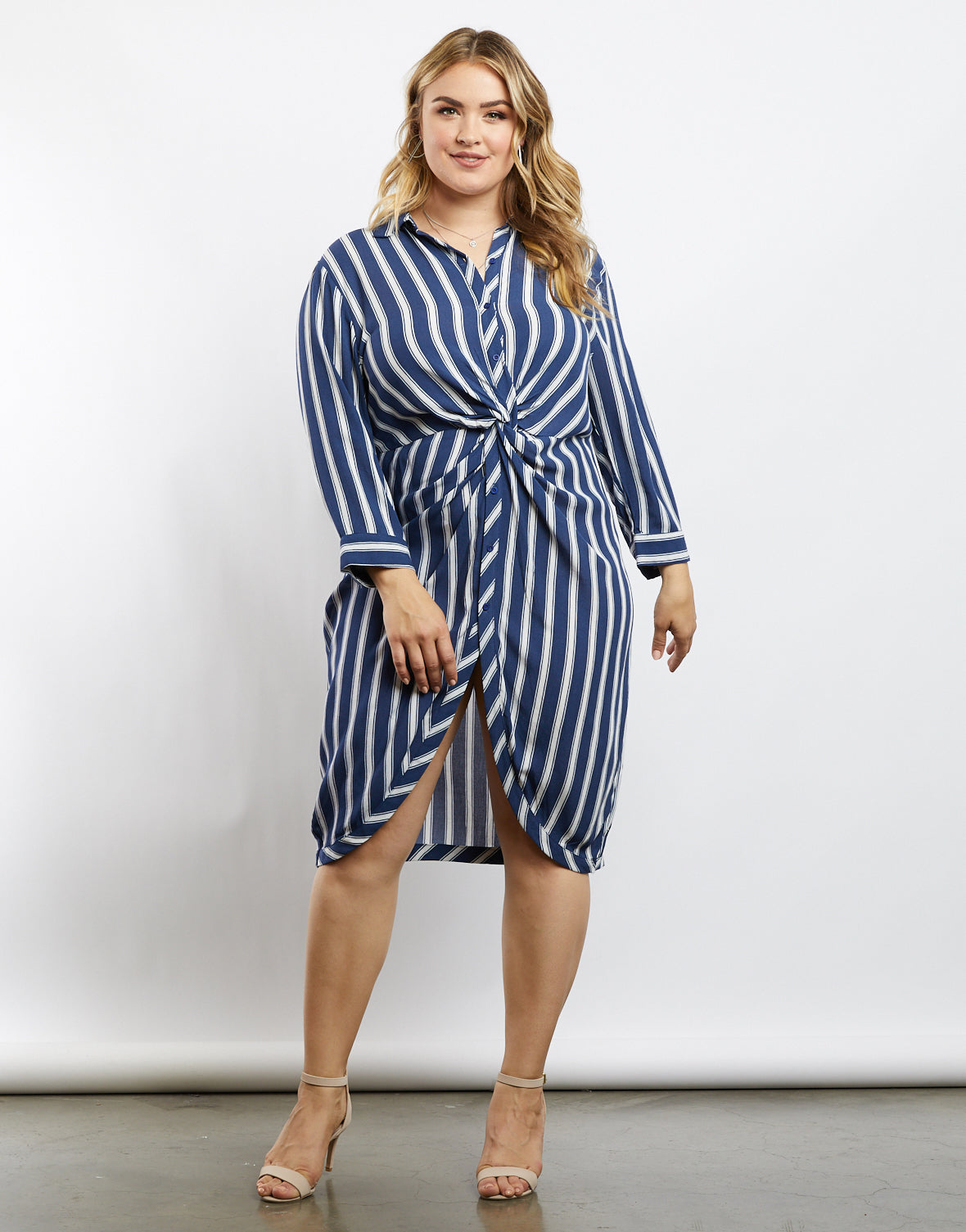 navy blue and white striped dress plus size