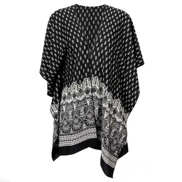 Printed Kimono Cardigan - Black Cardigan - Lightweight Cardigan ...