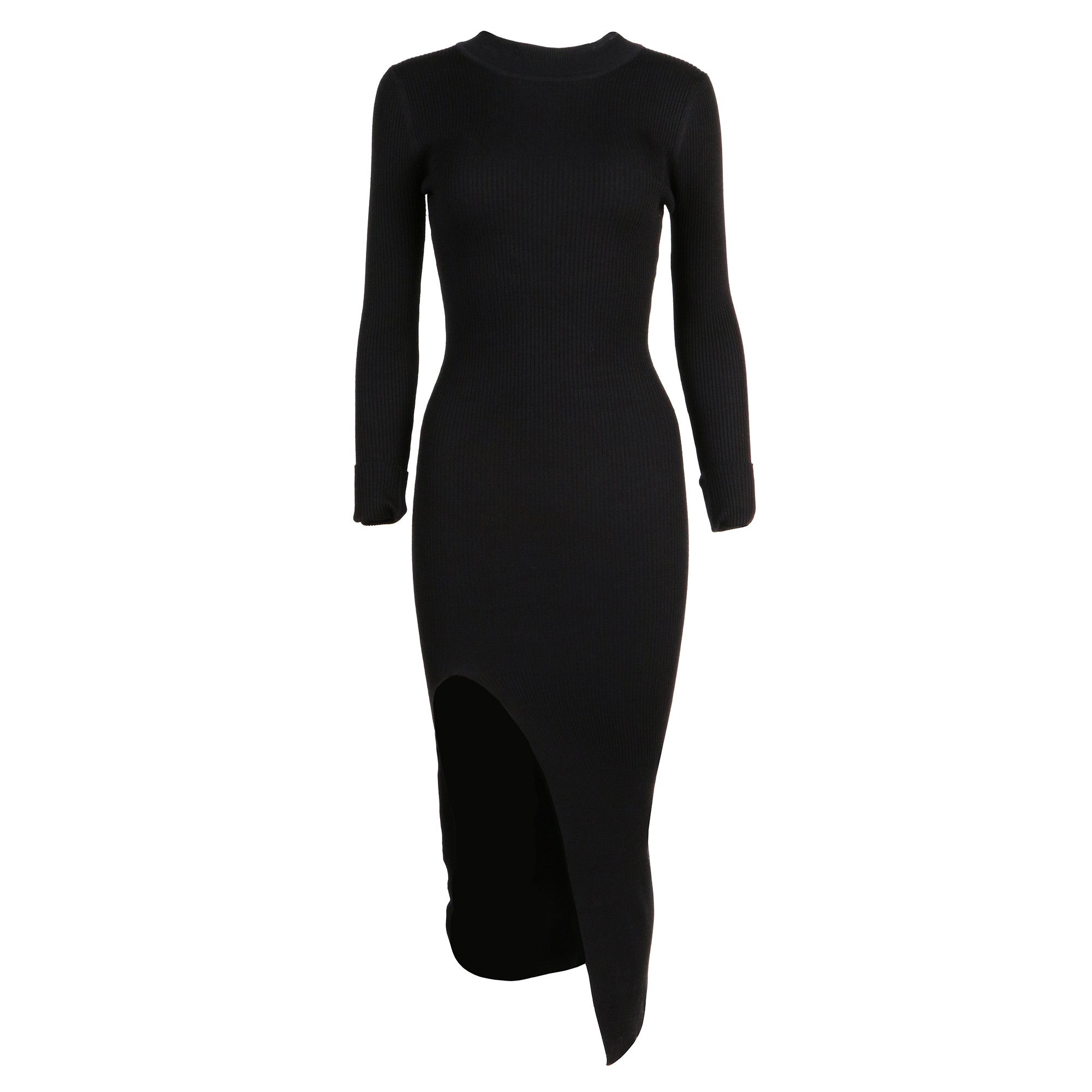 Ribbed Slit Maxi Dress - Black Dress - Bodycon Dress – 2020AVE