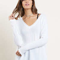 Soft Waffle Knit Long Sleeve Top Tops Ivory Small -2020AVE