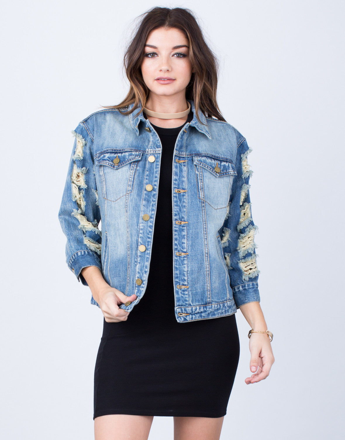 All Distressed Sleeves Denim Jacket - Destroyed Blue Denim Jacket – 2020AVE