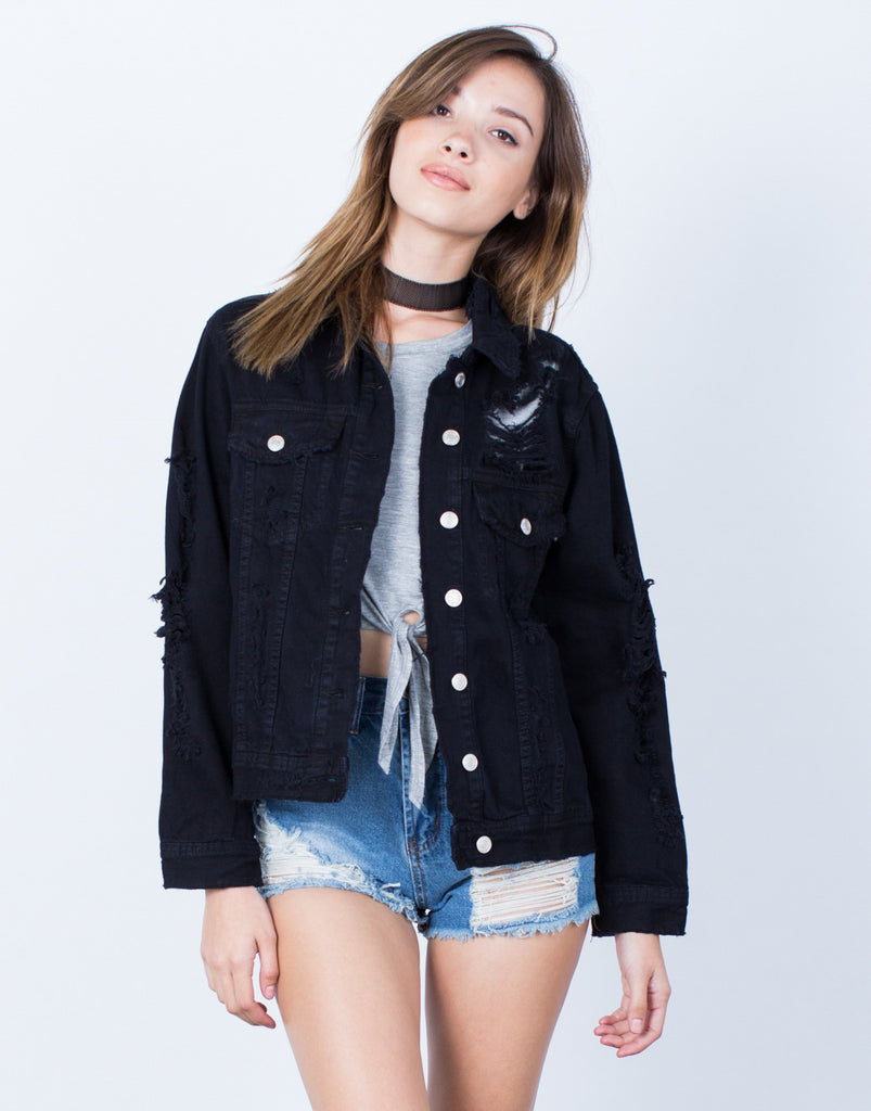 Download All Torn Up Denim Jacket - Destroyed Black Denim Jacket ...