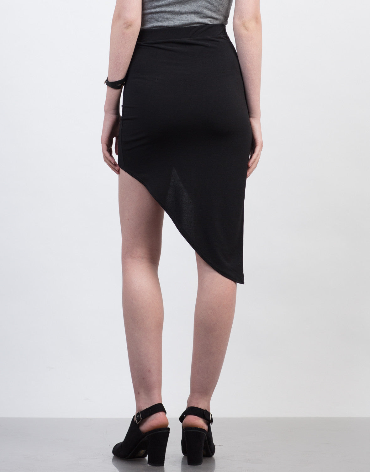 Download Asymmetrical Midi Skirt - Little Black Midi Skirt - Soft ...