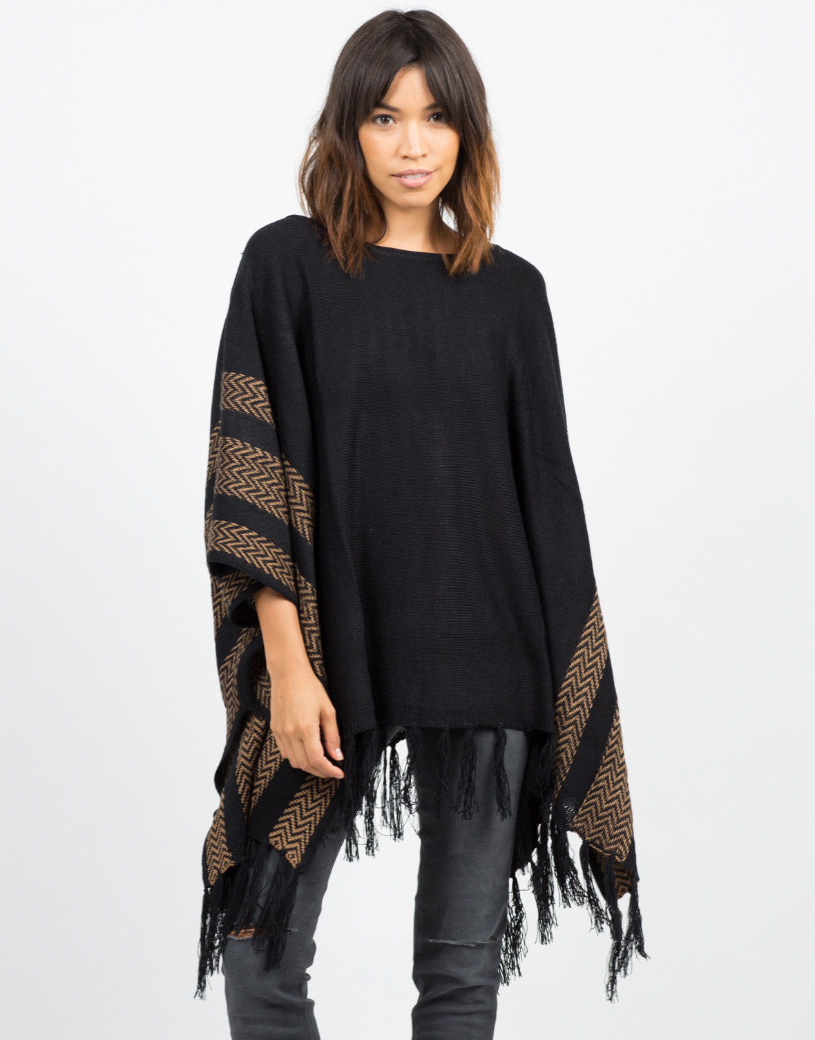 Aztec Poncho Sweater Top - Black Sweater - Womens Tops – 2020AVE