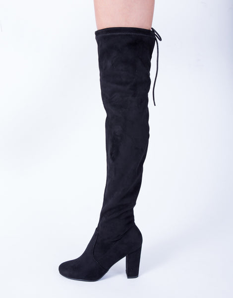 black over the knee tie boots