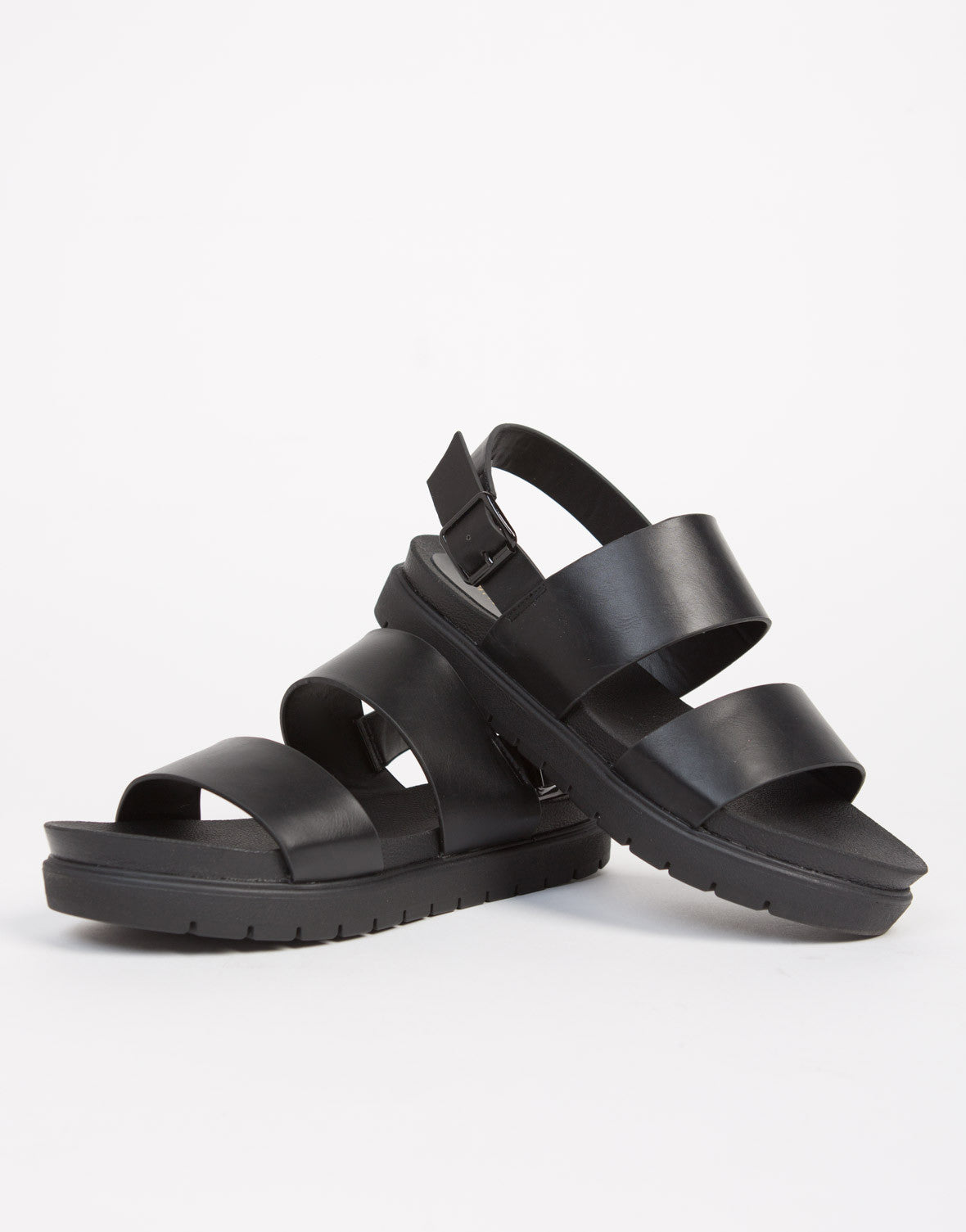 Banded Leather Flatform Sandals - Black Slingback Sandals - Nude ...