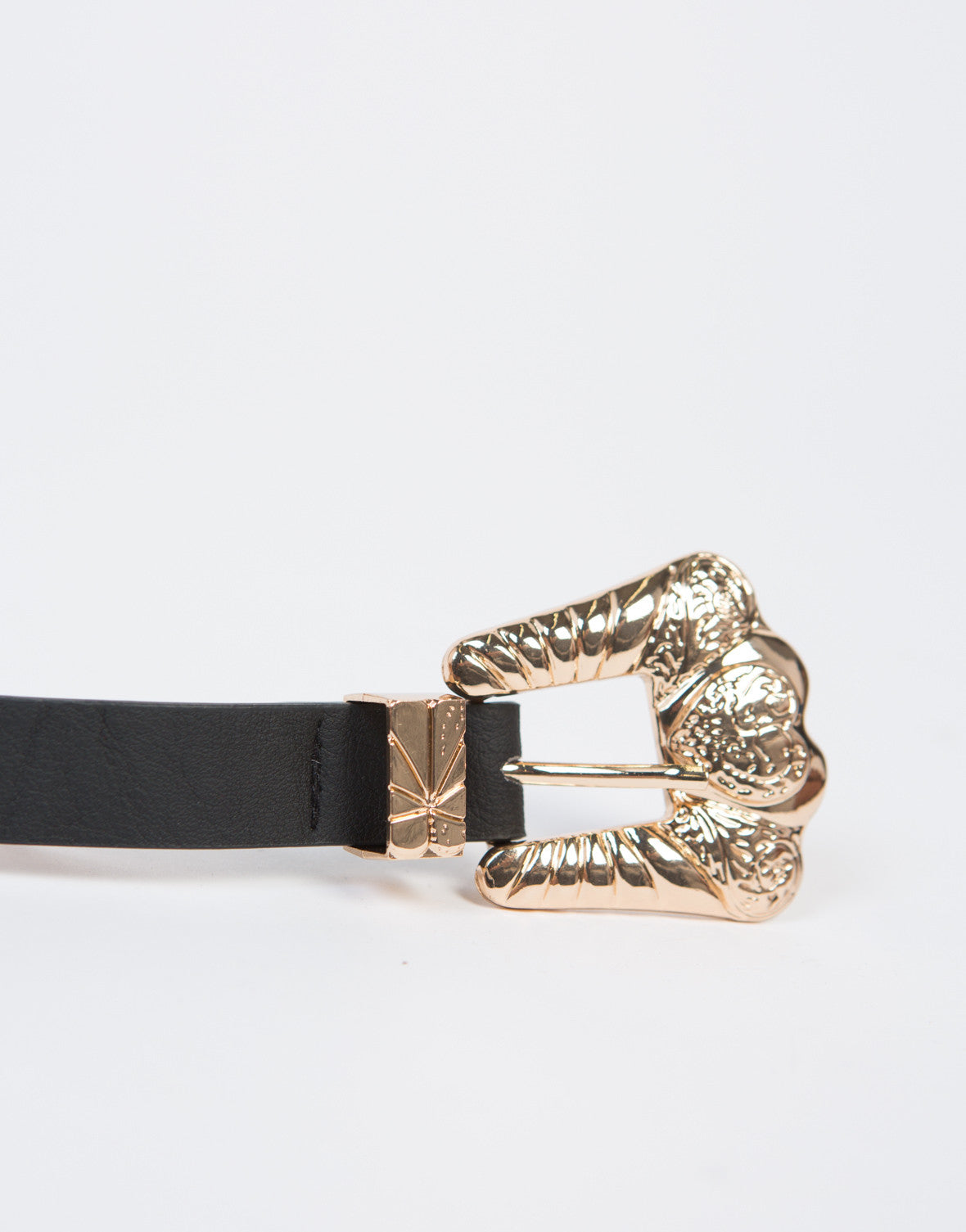 Baroque Double Buckle Belt - Black Leather Western Belt – 2020AVE