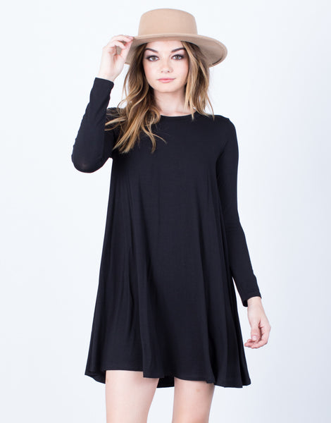 Basic Shift Dress - Long Sleeve Dress - Basic T Shirt Dress – 2020AVE