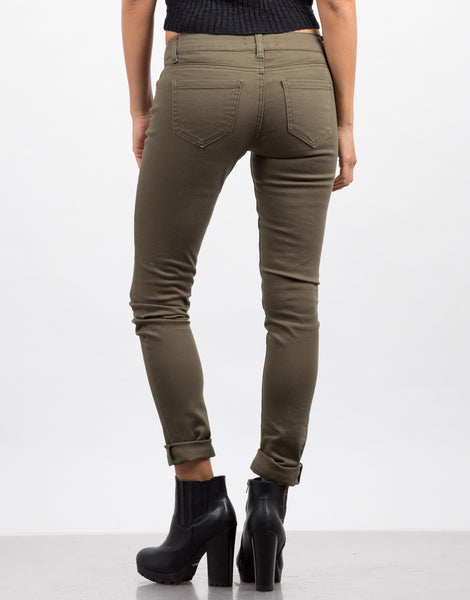 Basic 5 Pocket Skinny Jeans - Olive Jeans - Olive Denim – 2020AVE