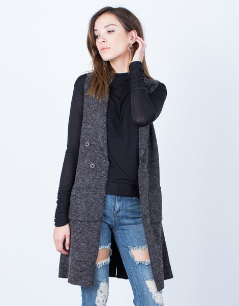 Brushed Knit Button Vest - Dark Gray Vest - Long Knit Vest – 2020AVE