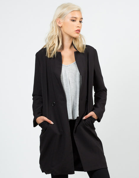 Buttoned Long Blazer Jacket - Black Jacket - Lightweight Blazer – 2020AVE