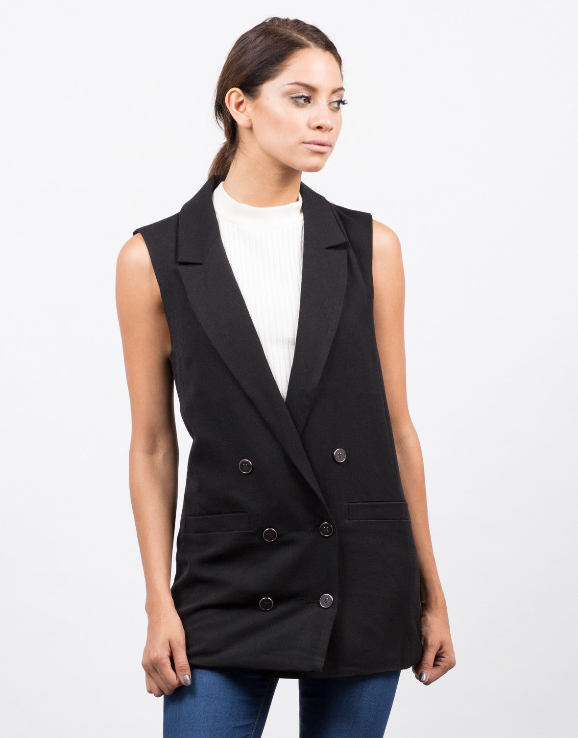 Buttoned Long Vest - Black Vest - Womens Outerwear – 2020AVE