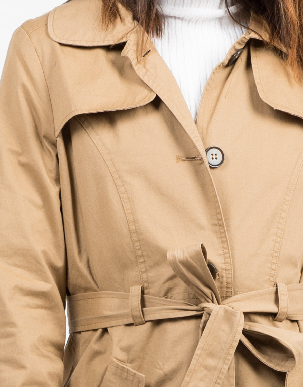 Download Button Front Belted Trench Coat - Tan Jacket - Lightweight ...