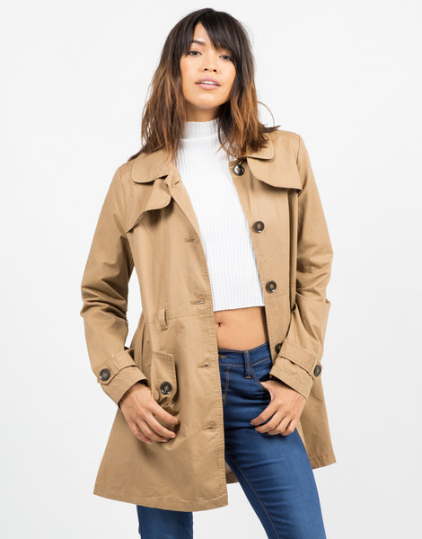 Button Front Belted Trench Coat - Tan Jacket - Lightweight Coat – 2020AVE