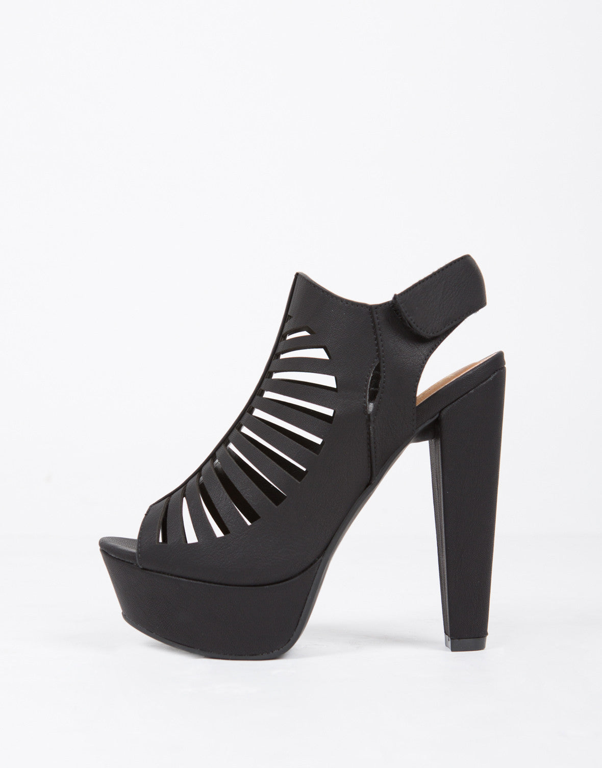 Caged Platform Sandal Heels - Black 