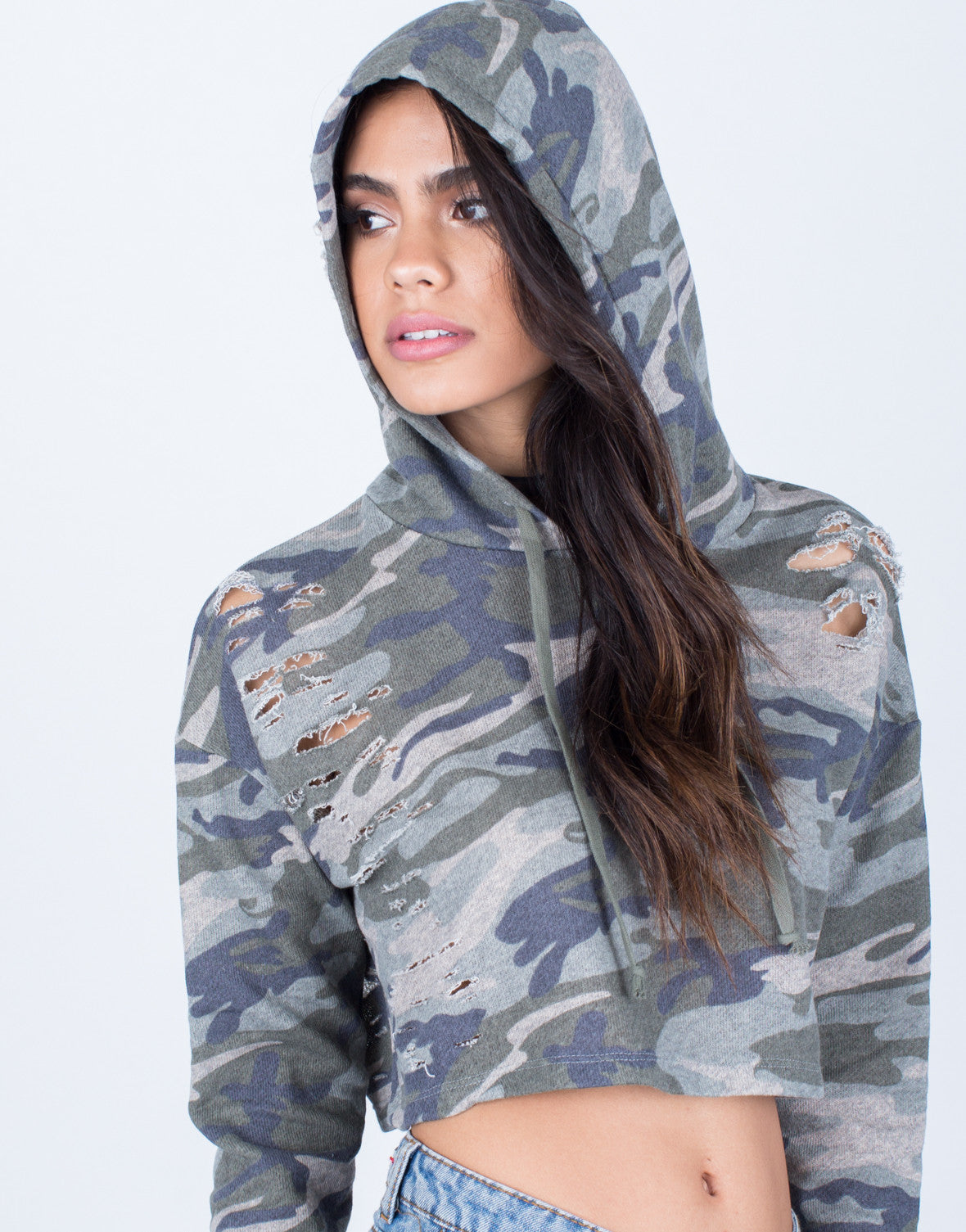 Camo Cropped Hoodie - Destroyed Hoodie - Camo Cropped Top – 2020AVE