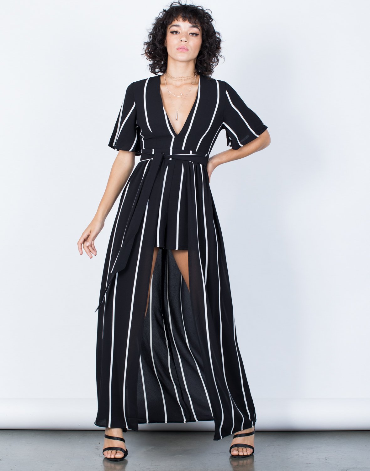 striped maxi romper