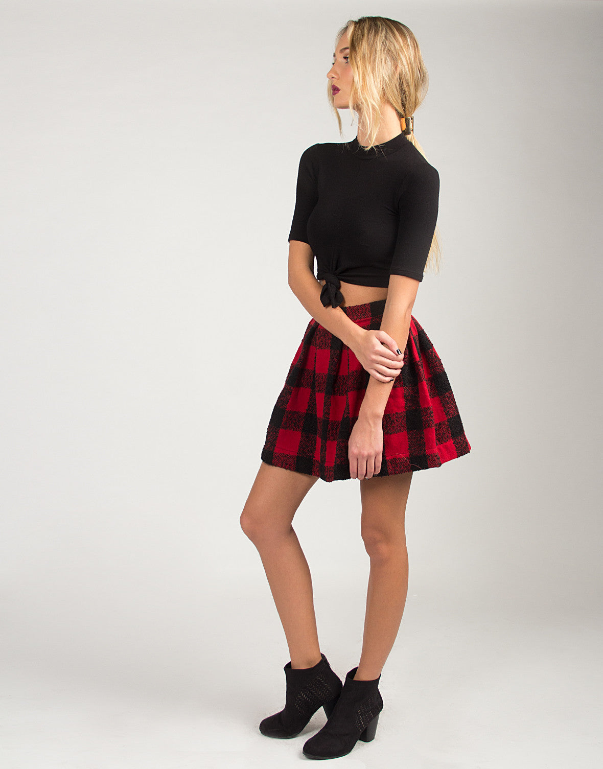Checkered Flared Skirt - Red – 2020AVE
