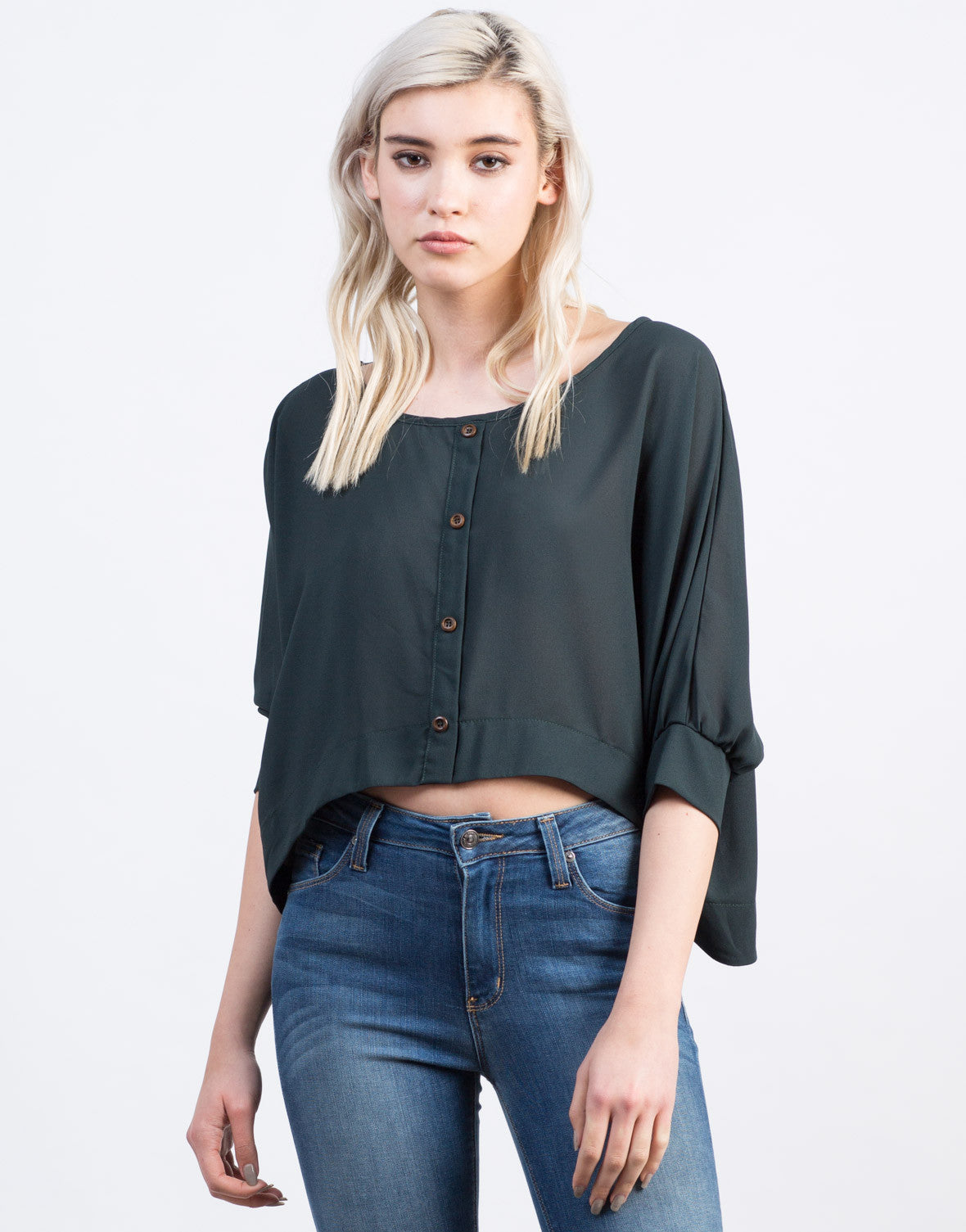 Chiffon Dolman Top - Crop Top - Woven Top - Red Blouse - Green Shirt ...