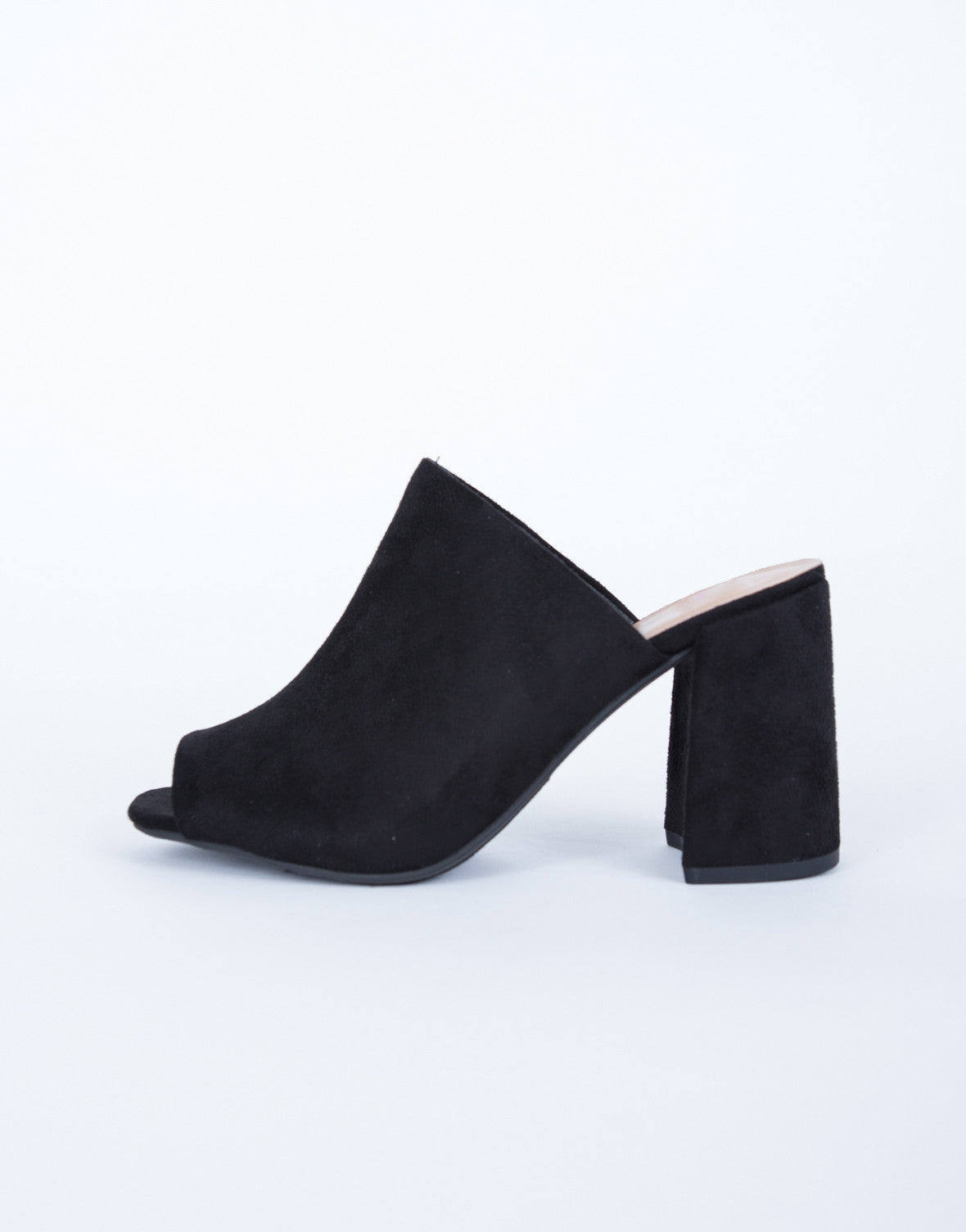 black suede mule heel