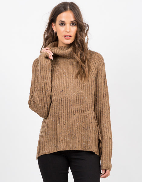 Chunky Knit Turtleneck Sweater - Confetti Print - Knit Sweater – 2020AVE