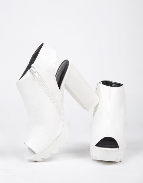 Chunky Platform Peep-Toe Heels - White Heels - Platform Shoes – 2020AVE