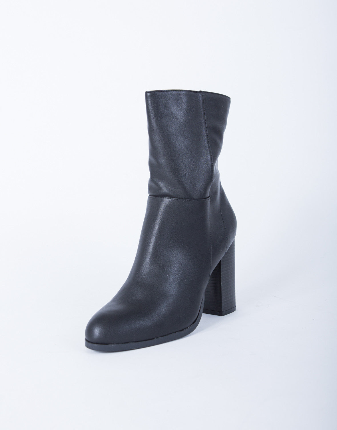 Classic Heel Boots - Black Leather Boots - Faux Leather Heel Boots ...