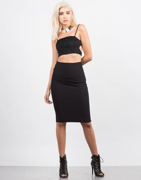 Classic Ribbed Pencil Skirt - Black Skirt - Midi Skirt – 2020AVE