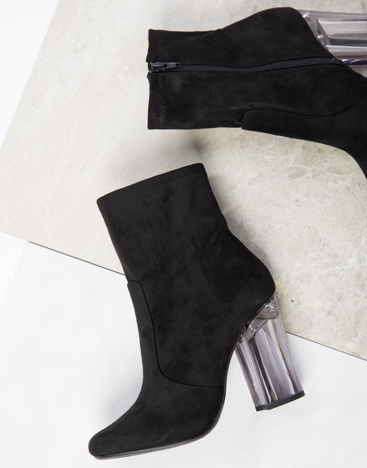 black boots with clear heel