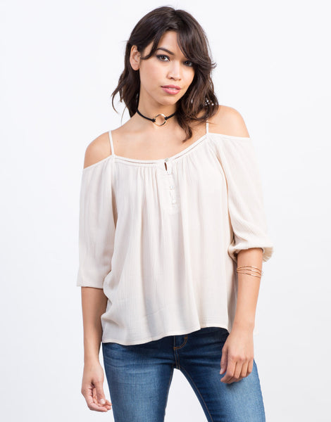 Cold Shoulder Gauze Top - Nude Shirt - Boho Blouse – 2020AVE