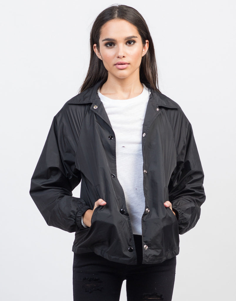 Download Collared Windbreaker Jacket - Black Coach Windbreaker ...