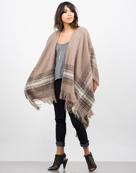 Cozy Oversized Poncho - Brown Cardigan - Fringe Cardigan – 2020AVE