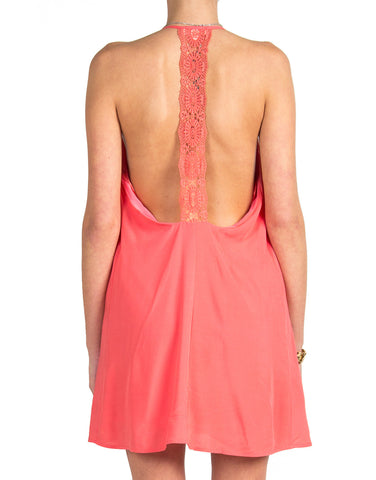 Crochet T Strap Dress - Coral