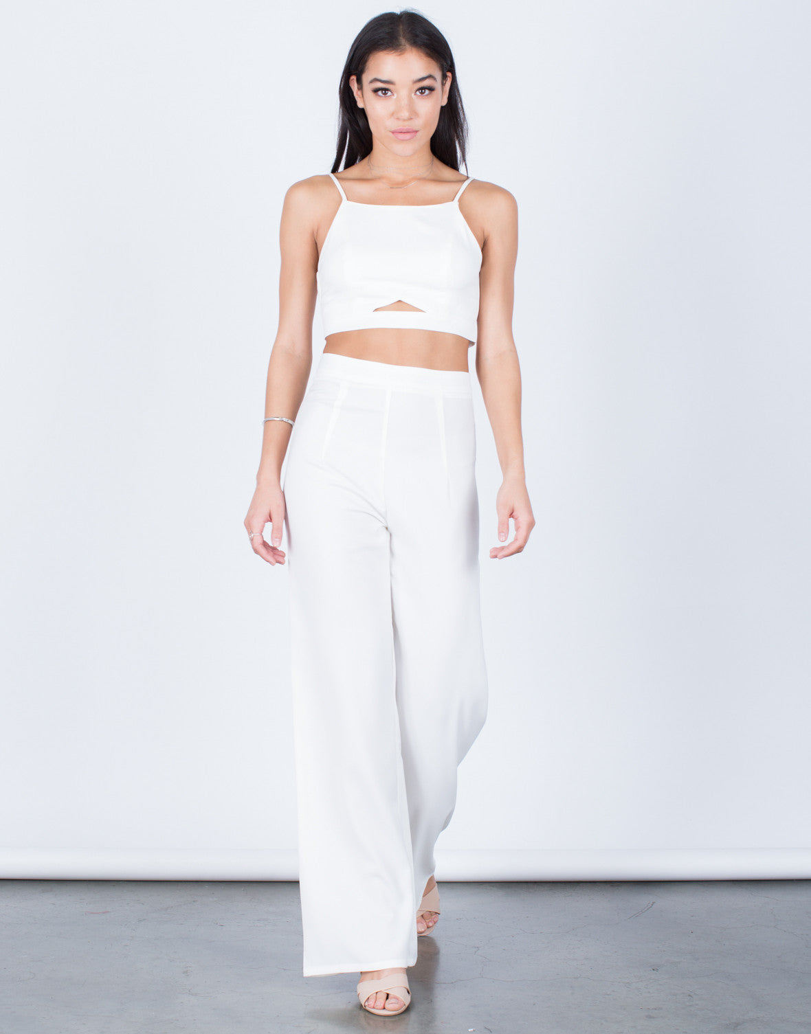 white crop top and pants set