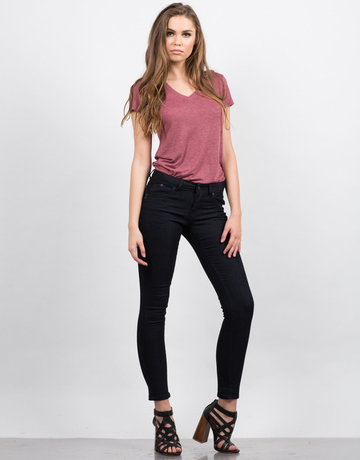 Dark Wash Mid Rise Jeans - Skinny Jeans - Blue Denim – 2020AVE