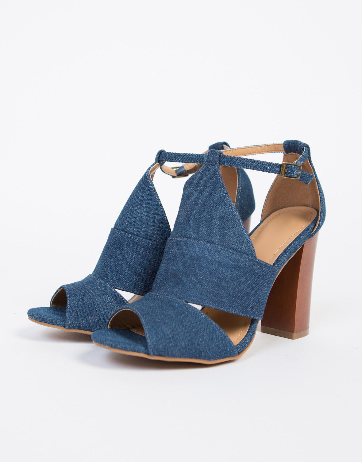 denim block heel sandals