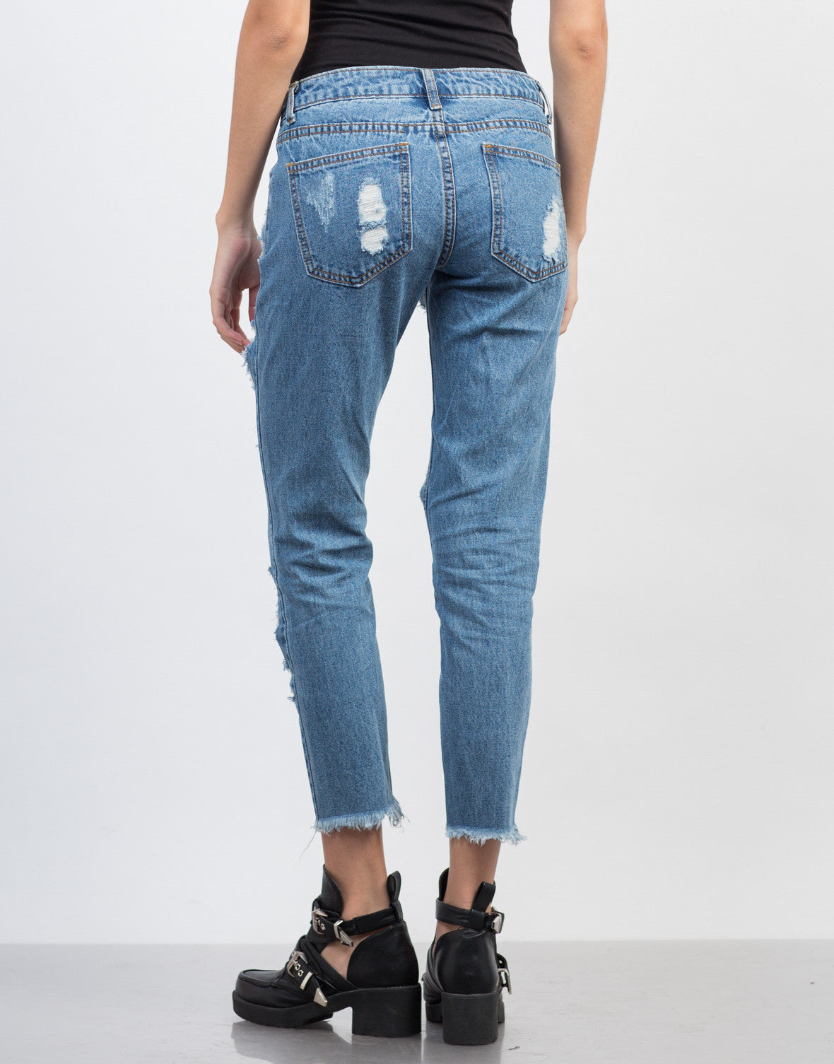 Destroyed Cropped Hem Jeans - Destroyed Holey Denim Jeans – 2020AVE