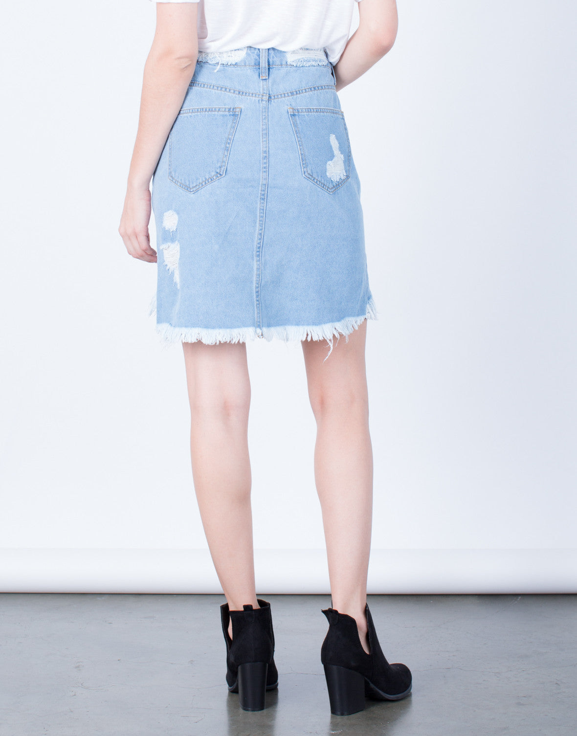 destroyed denim skirt