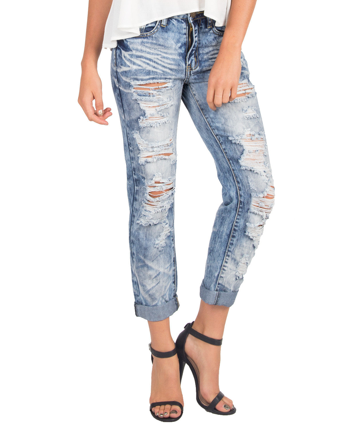 Destroyed Acid Wash Boyfriend Jeans – 2020AVE