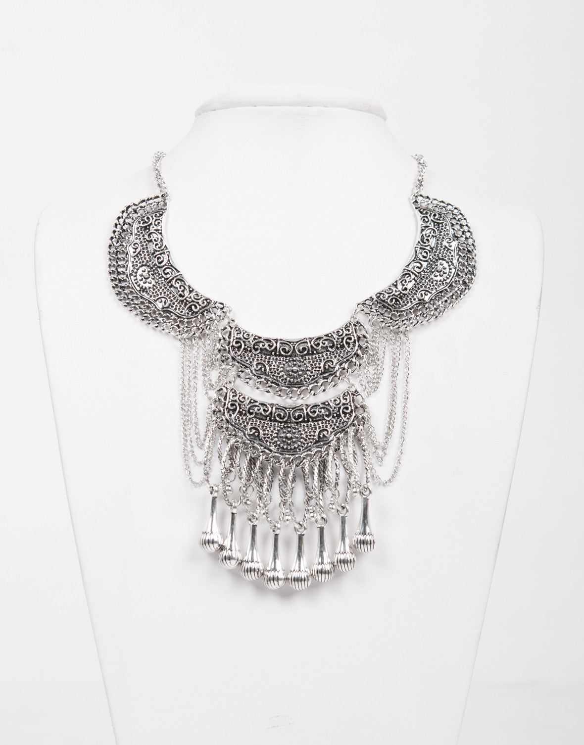 Detailed Chandelier Necklace - Silver Necklace - Statement Necklace ...