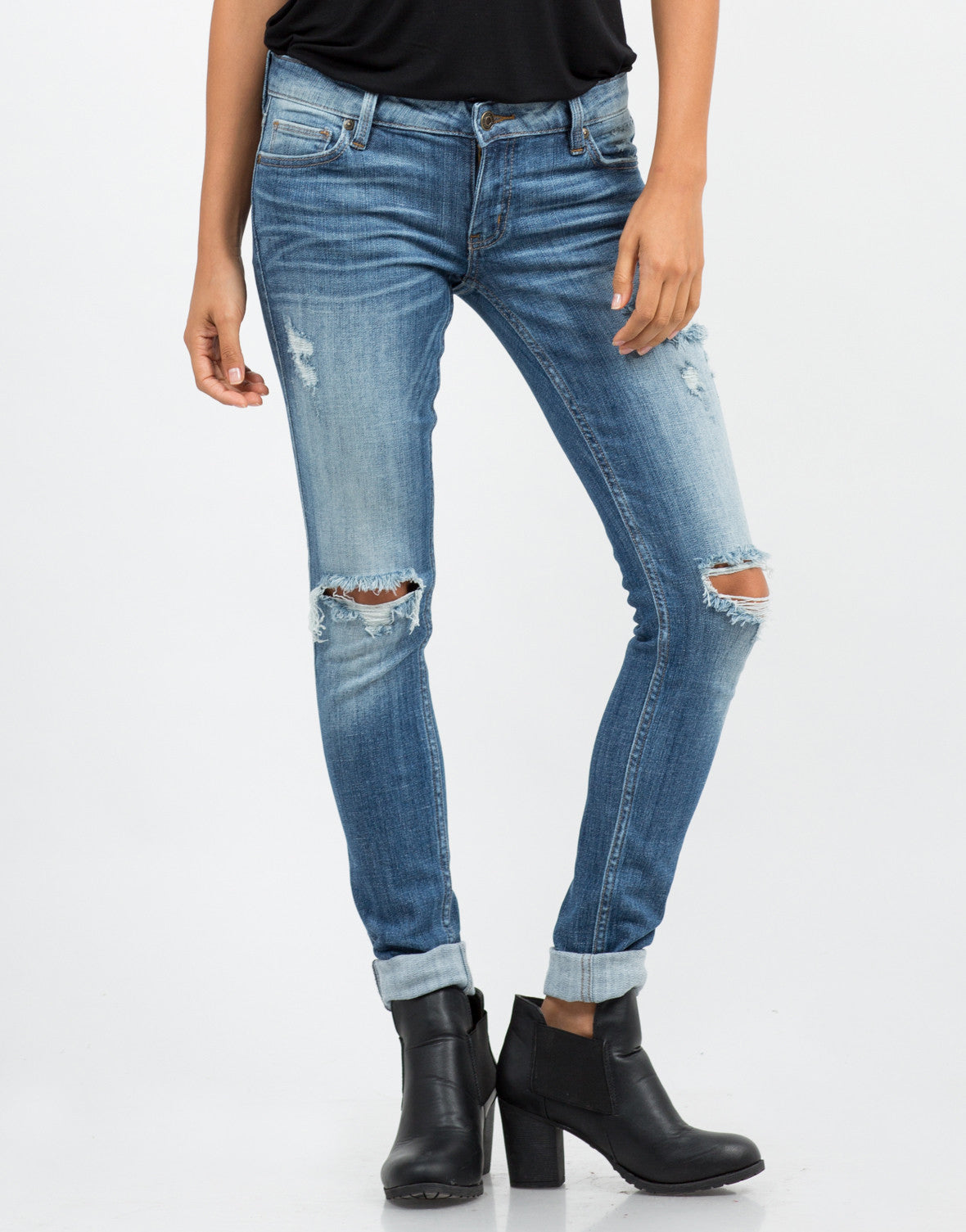 Distressed Classic Skinny Jeans - Blue Denim - Destroyed Jeans – 2020AVE
